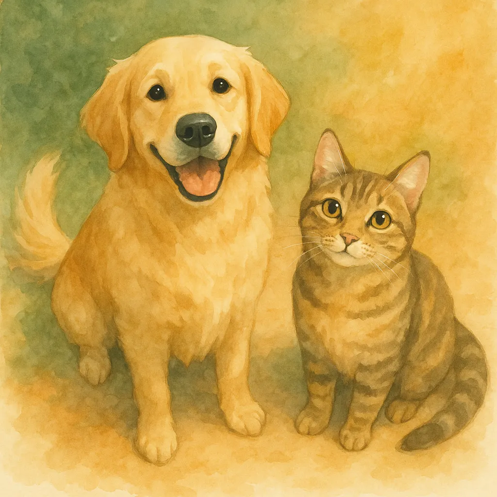 Hund und Katze sitzen einträchtig nebeneinander und schauen vertrauensvoll in die Kamera